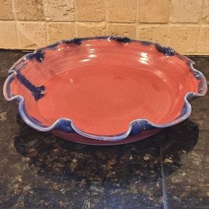 Sheltons North Carolina Pottery Dish Mauve Pink and Dark Blue Glaze 1995